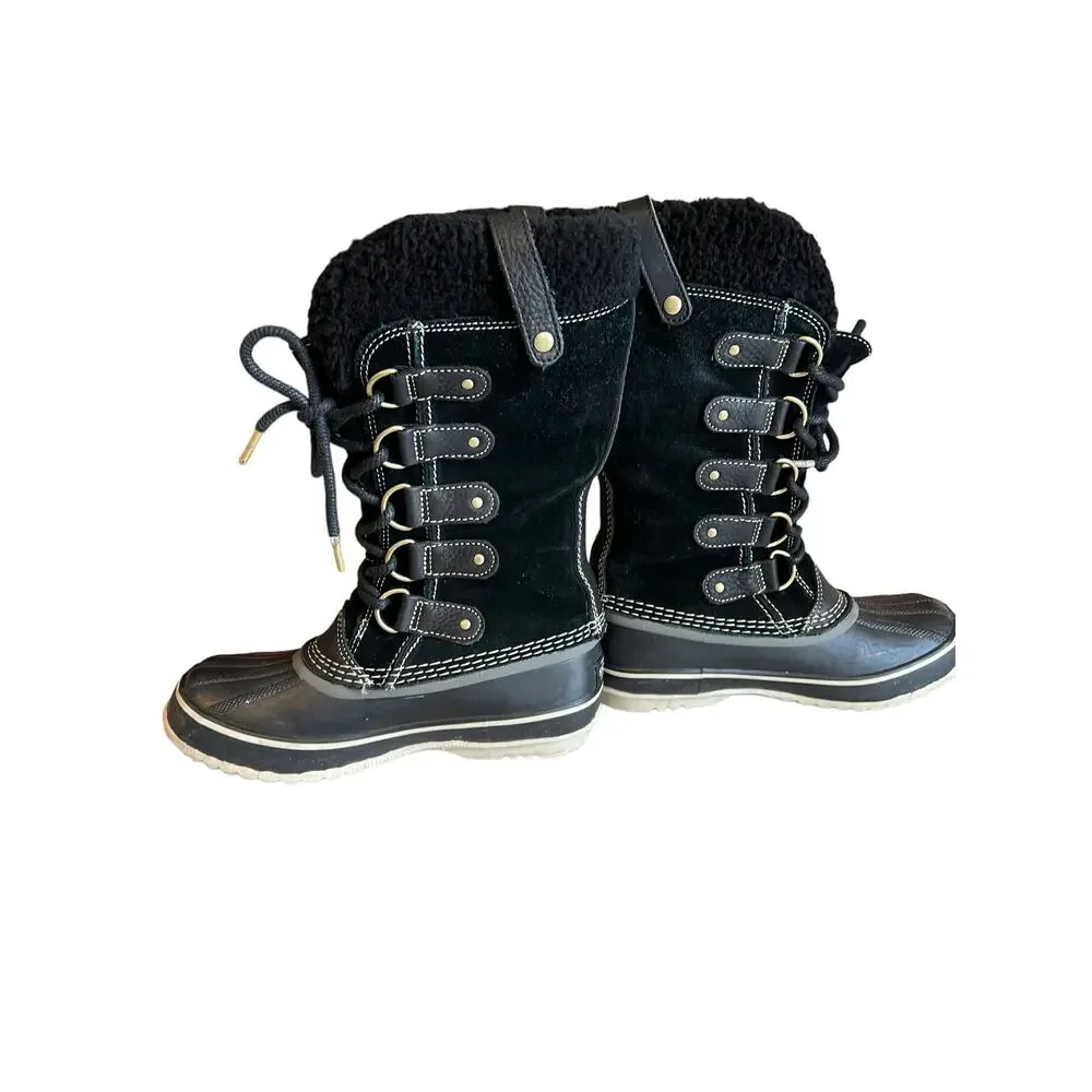 Sorel Joan of Arctic Shearling Snow Boots Black Suede Waterproof 6.5